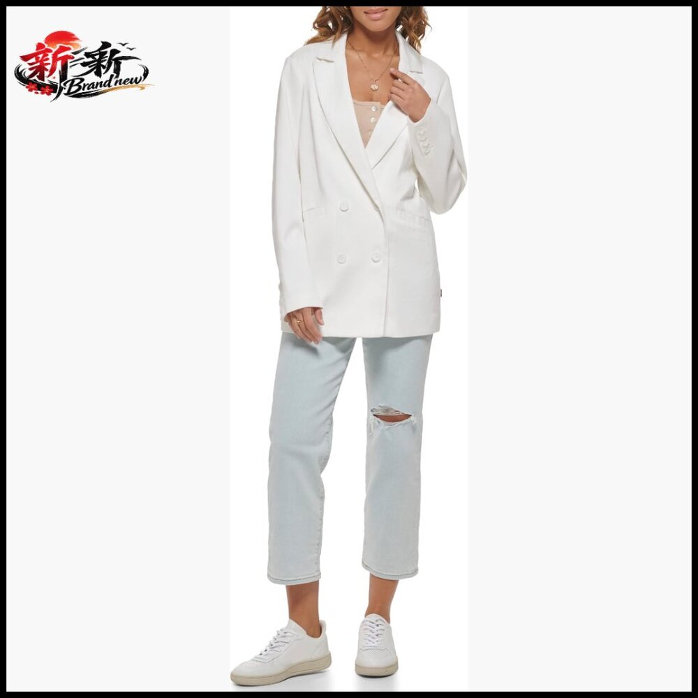 Wool Blend Double Breasted Blazer, Spread Collar, Relaxed Fit
